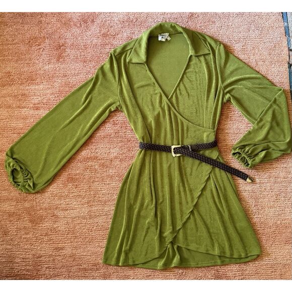 Princess Polly Green Collared Wrap Mini Dress Long Sleeve Stretch Size 8/M - Picture 1 of 10